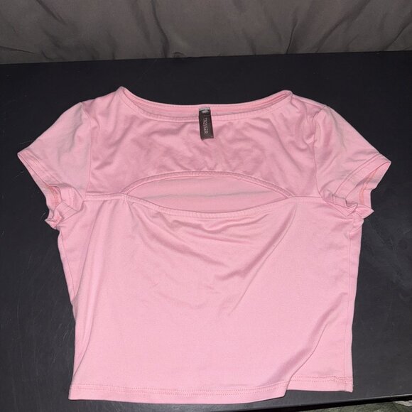 Tresser Tops - Tresser Crop Top Womens XS Pink Short Sleeve Keyhole Cutout